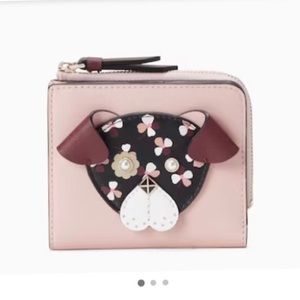 KATE SPADE SMALL LEATHER WALLET BILLFOLD / FLORAL PUPPY / FUN AND SUPER CUTE